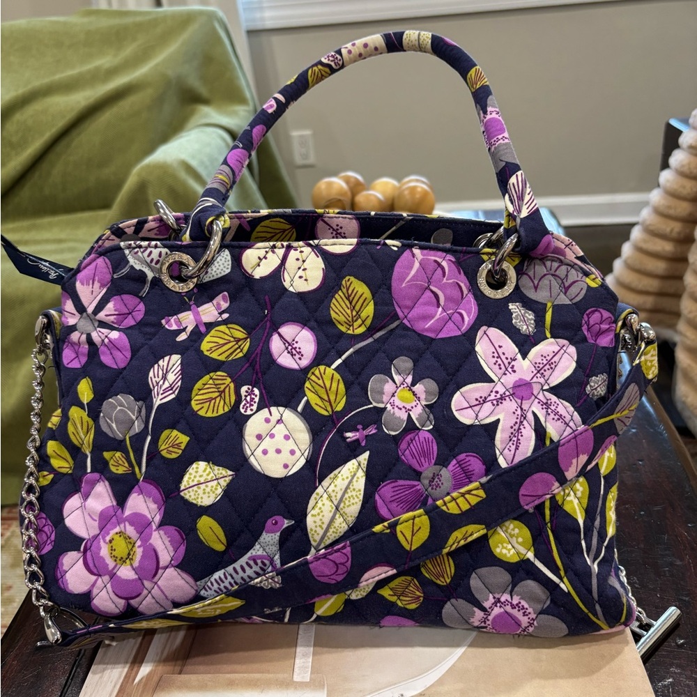 Vera Bradley Quilted Nightingale Chain/Fabric Combo Strap Satchel Bag - Purple